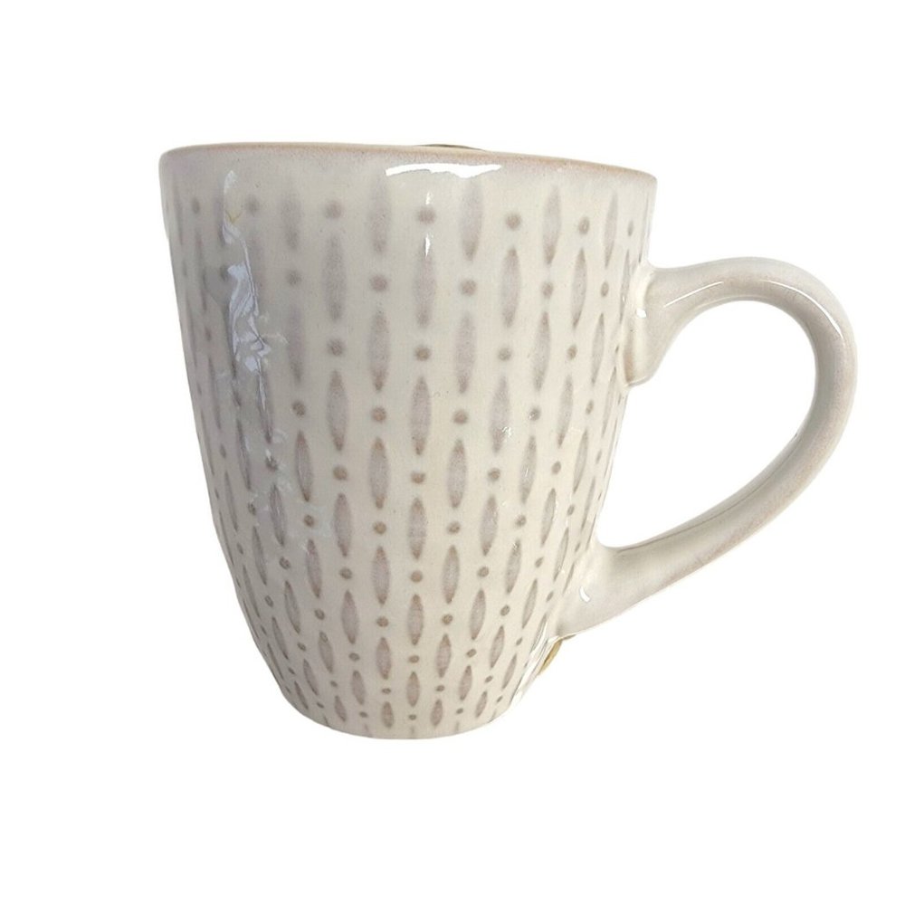 Italy Cup Stoneware Coffee Tea Italian Embossed Mug 2 Pc Set Ivory Brandani